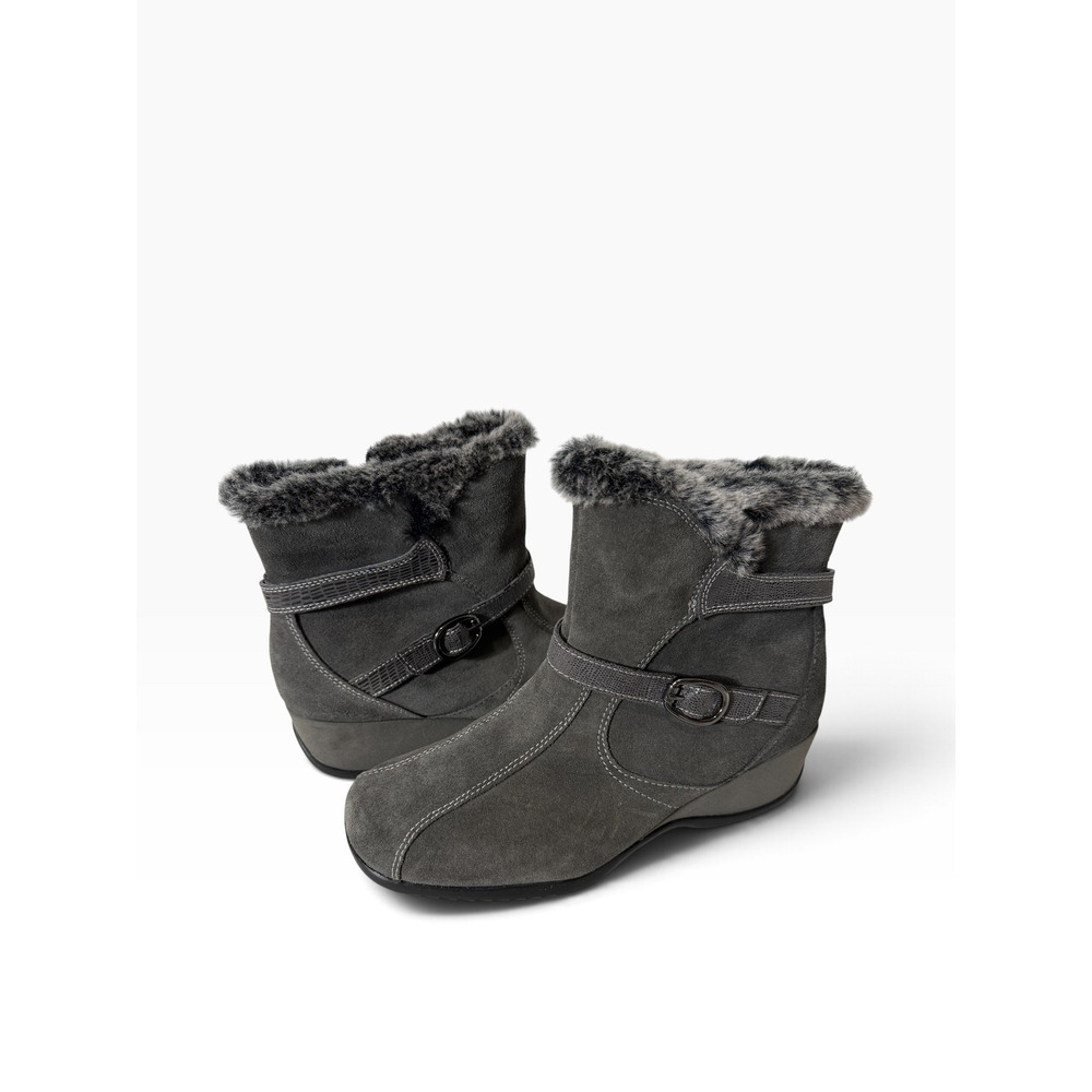 Sporto Diana Womens Gray Suede Faux Fur Trim Wedge Ankle Boots Size 9 Wide
